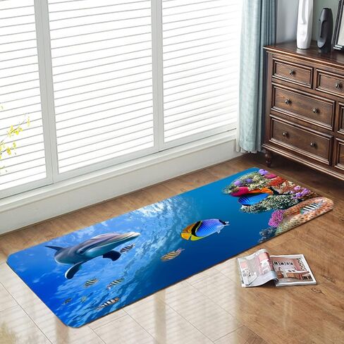 WODEJIA Flannel Mat Non Slip 3D Print for Bedside and Living Room,Clearance MatS Absorbent Moisture Dust Forlaundry Room,Bath Rugs Sponge Foam Soft for Bathroom (Submarine Fish School Theme) in Saudi Arabia