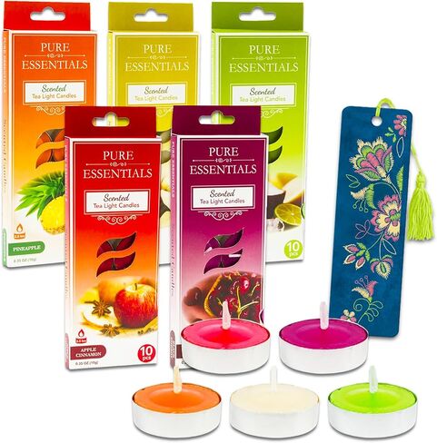 مجموعة متنوعة من 50 شمعة معطرة للشاي الخفيف - مجموعة شموع معطرة بالجملة - شموع تيلايت - الفانيليا وجوز الهند والأناناس وقرفة التفاح والكرز الأسود in Saudi Arabia