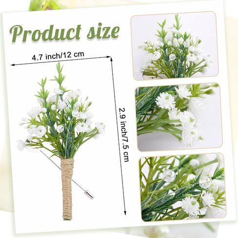 White Boutonniere Corsage Set Wedding : Baby Breath Artificial Flower Corsage Bouquet Set of 6 Boutonniere Bulk Groom Groomsmen Boutonniere for Wedding Prom Homecoming in Saudi Arabia