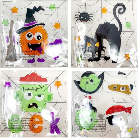 ملصقات جل الهالوين (مجموعة من 4)، ملصقات نوافذ الهالوين، ديكورات نوافذ الهالوين، ملصقات نوافذ الهالوين، ملصقات الهالوين، زخارف جل لاصقة (مجموعة 1) in Kuwait