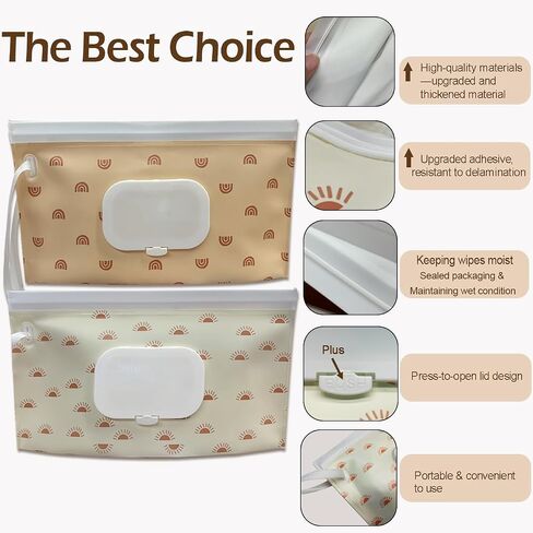 Wipe Dispenser,2-Pack Portable Refillable Wipe Container,Reusable Travel Baby Wipes Dispenser, Waterproof and Dustproof(Blush pink & Cream) in Saudi Arabia