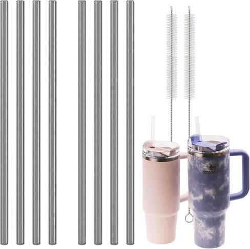 Clear Reusable Straws For Stanley 14 oz 20 oz 30 oz 40 oz Quencher H2.0 FlowState Tumblers, Highly Transparent Plastic Straws For Stanley Quencher Tumbler, 8-Pack with 2Pcs Cleaning Brush in Saudi Arabia