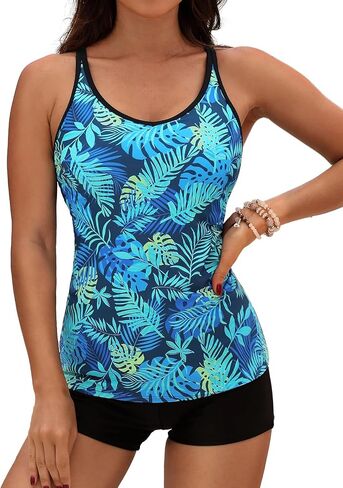 Yonique 2 Piece Tankini Swimsuits for Women with Boy Shorts Athletic Swim Tank Top Bathing Suits in Kuwait