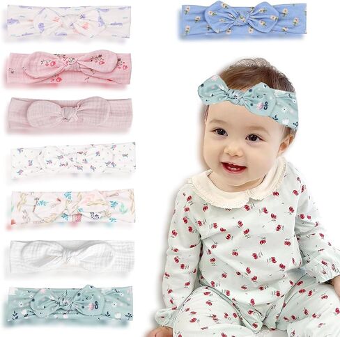 8 Pcs Baby Girl Headband Stretchy Bows Headbands Knot Hairbands Bow Handmade Soft Headband with Bow Newborns Infants Toddlers Baby Headband for Baby Girl Hair Accessories in Saudi Arabia