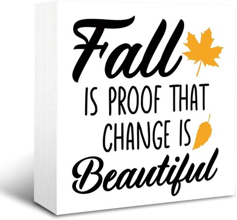 علامة خشب الخريف، علامة صندوق ريفي ديكور سطح الطاولة، عمل فني خريفي لديكور المكتب، ديكور أوراق القيقب، ديكور منزل المزرعة، الخريف دليل على أن التغيير جميل لوحة خشبية 5 * 5 بوصة in Kuwait