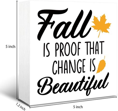 علامة خشب الخريف، علامة صندوق ريفي ديكور سطح الطاولة، عمل فني خريفي لديكور المكتب، ديكور أوراق القيقب، ديكور منزل المزرعة، الخريف دليل على أن التغيير جميل لوحة خشبية 5 * 5 بوصة in Kuwait