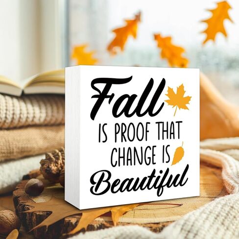 علامة خشب الخريف، علامة صندوق ريفي ديكور سطح الطاولة، عمل فني خريفي لديكور المكتب، ديكور أوراق القيقب، ديكور منزل المزرعة، الخريف دليل على أن التغيير جميل لوحة خشبية 5 * 5 بوصة in Kuwait