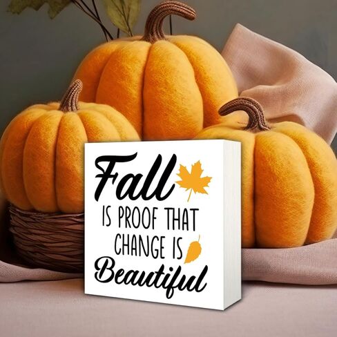 علامة خشب الخريف، علامة صندوق ريفي ديكور سطح الطاولة، عمل فني خريفي لديكور المكتب، ديكور أوراق القيقب، ديكور منزل المزرعة، الخريف دليل على أن التغيير جميل لوحة خشبية 5 * 5 بوصة in Kuwait
