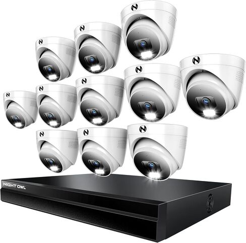 Night Owl Power Over Ethernet 24 Channel NVR Video Home Security Camera System with (9) Wired IP 4K HD Indoor/Outdoor Deterrence Dome Cameras and 4TB Hard Drive (Add up to 8 Wi-Fi Cameras) in Kuwait