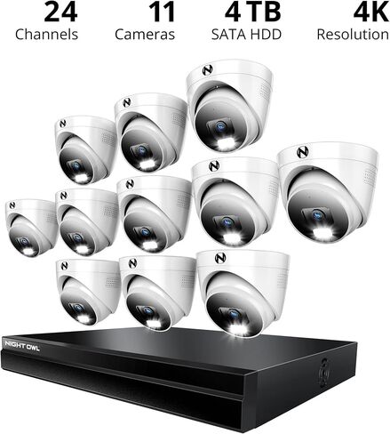 Night Owl Power Over Ethernet 24 Channel NVR Video Home Security Camera System with (9) Wired IP 4K HD Indoor/Outdoor Deterrence Dome Cameras and 4TB Hard Drive (Add up to 8 Wi-Fi Cameras) in Kuwait