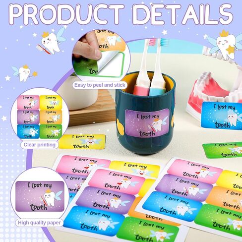 60 Pcs I Lost a Tooth Stickers Lost Tooth Stickers Dental Stickers Tooth Fairy Stickers Tooth Stickers for Boys and Girls Tooth Fairy Box Decor in Kuwait