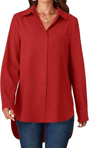 LYANER Women's Button Down Shirts Casual Long Sleeve Dress Shirt Roll Up Collared Work Blouse Top with Pocket in Saudi Arabia