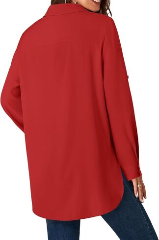 LYANER Women's Button Down Shirts Casual Long Sleeve Dress Shirt Roll Up Collared Work Blouse Top with Pocket in Saudi Arabia