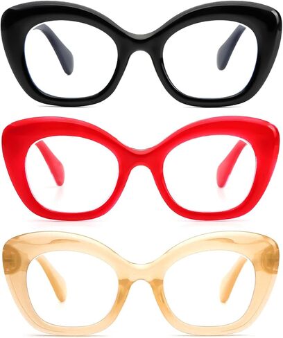 REAVEE 3 Pack Oversized Cat Eye Reading Glasses for Women men Thick Frame, Blue Light Blocking Readers Stylish Large Eyewear in Saudi Arabia