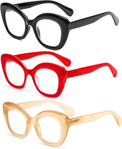 REAVEE 3 Pack Oversized Cat Eye Reading Glasses for Women men Thick Frame, Blue Light Blocking Readers Stylish Large Eyewear in Saudi Arabia