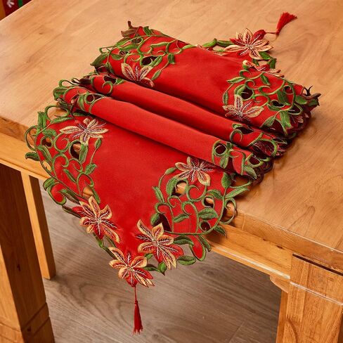 Christmas Embroidered Table Runners Cutwork Green Leaves Holiday Table Linens for Christmas Decorations 15x87 Inch in Saudi Arabia