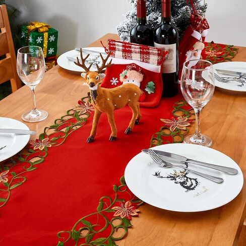 Christmas Embroidered Table Runners Cutwork Green Leaves Holiday Table Linens for Christmas Decorations 15x87 Inch in Saudi Arabia