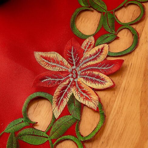 Christmas Embroidered Table Runners Cutwork Green Leaves Holiday Table Linens for Christmas Decorations 15x87 Inch in Saudi Arabia