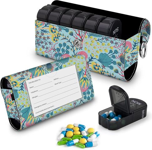 BVYA Pill Organizer Case, Weekly Travel Pill Case Medication Reminder,for 2 Times A Day, 7 Days a Week-includes Printed Leather Carrying Case in Kuwait