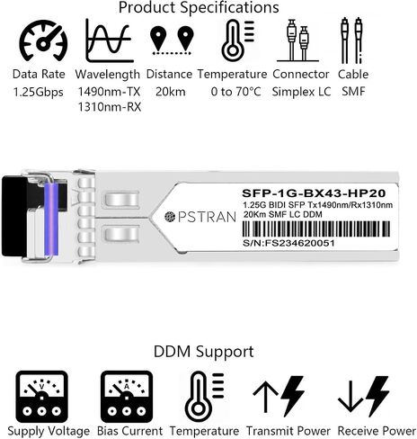 1000BASE-BX-U BiDi SFP وحدة الإرسال والاستقبال الضوئية المتوافقة مع Cisco MGBBX1 1310nm-TX/1490nm-RX 20km DOM Simplex LC SMF in Kuwait