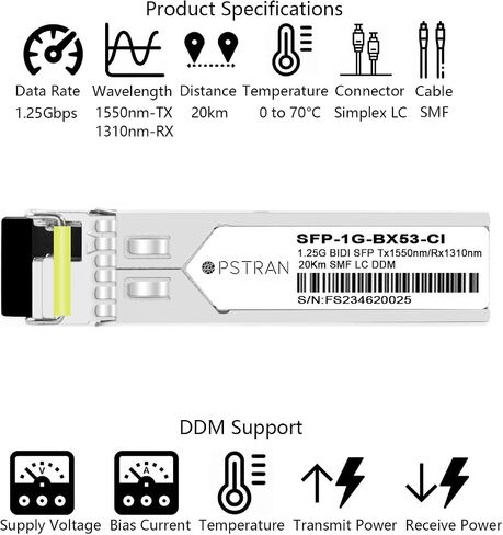 1000BASE-BX-U BiDi SFP وحدة الإرسال والاستقبال الضوئية المتوافقة مع Cisco MGBBX1 1310nm-TX/1490nm-RX 20km DOM Simplex LC SMF in Kuwait