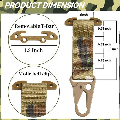 Tactical Belt Clip T-Mount Molle Clip Molle Bag Clip Tactical Clash Hook Hanging Carabiner, MOLLE Webbing Belt Clip with Metal Hook for Tactical Backpack Vest Belt (Woodland Multicam) in Saudi Arabia