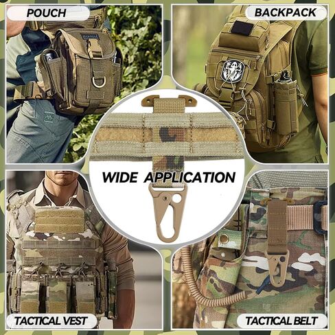 Tactical Belt Clip T-Mount Molle Clip Molle Bag Clip Tactical Clash Hook Hanging Carabiner, MOLLE Webbing Belt Clip with Metal Hook for Tactical Backpack Vest Belt (Woodland Multicam) in Saudi Arabia