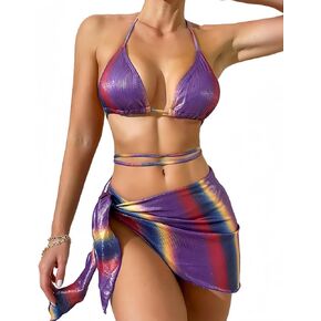 Women's Bikini Set 3 Piece Swimsuit Triangle Bathing Suits with Beach Skirt