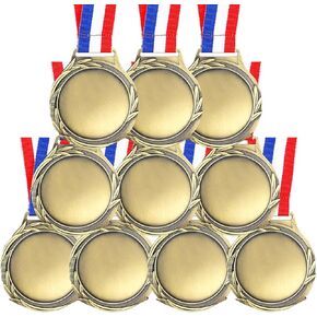 24 Pcs Blank Award Medals with Neck Ribbons Create Your Own Medals Kit Cheer Medals Participation Trophy Metal Trophy Award Prize Gift for Adults School Party Favors (Antique Gold)