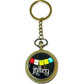 AUGEN Metal Keychain For Men And Women, Round Key Ring Holder Organizer With Vintage Classic Pocket Stopwatch (Madrid Design, Pack of 1)