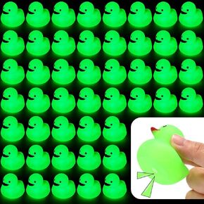 2 Inch Glow in The Dark Rubber Ducks Glow Bath Floating Toys Fluorescent Tiny Ducks Squeak Garden Ducks Light up Duck for Desk Home School Room DIY Shower Birthday(Blue, 50 Pcs)