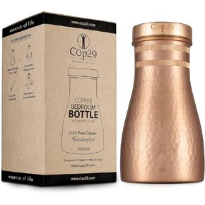 Cop29 Handmade Dolny Matt Hammered Copper Bedroom Water Bottle I Pitcher with Lid I Bedside Water Carafe (Indoor Purpose with Loose Lid) –1000ml/34oz
