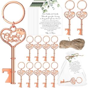 50 Sets Wedding Favors Bottle Opener Key Vintage Skeleton Key Bottle Opener Cheers to Love Bottle Opener Keychain Thank You Cards and Bags Wedding Gifts Wedding Favors for Guests(Rose Gold)