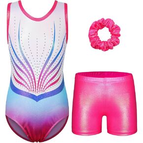 BAOHULU Girls Gymnastics Leotards with Active Shorts Sparkly Tank Biketards Toddler Kids Dance Practice Outfit