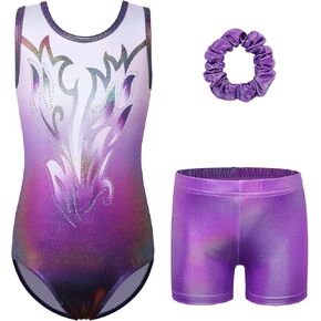 BAOHULU Girls Gymnastics Leotards with Active Shorts Sparkly Tank Biketards Toddler Kids Dance Practice Outfit in Kuwait