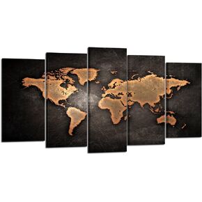 KREATIVE ARTS Retro World Map Poster Framed 5 Pcs Giclee Canvas Prints Vintage Abstract World Map Painting Printed on Canvas Ready to Hang for Living Room Office Decor Gift (XLARGE SIZE 79x40inch)