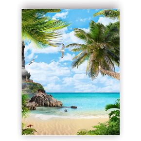 TANXM Romantic Beach Art Poster, Leaf Wall Art, Nature Wall Decor,Coconut Palm Coast Art Prints, Sea view art Decor, living room bedroom home wall Decor - No Frame,16"x24"(40.5 X 60.6 CM)