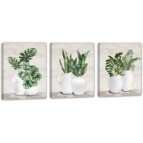 EAHunt 3Pcs 12“×16"inch Green Wall Art Potted Plant Wall Painting for Living Room Bedroom Bathroom Office Room Botanical Wall Art Ready to Hang