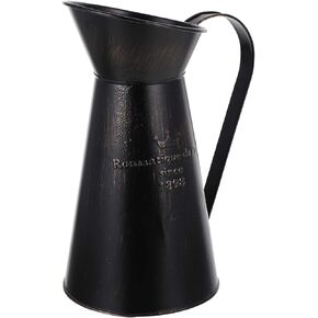 DOITOOL Rustic Shabby Chic Vase for Flowers, Black Vase for Flower Milk Can Pitcher Vase Metal Jug Vase for Farmhouse Decor, Home, Kitchen, Bathroom