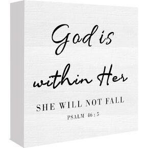 Bible Verse Office Decor Wood Box Sign Inspirational Decor Farmhouse Christian Desk Decor for Women Coworkers Wood Block Plaque Religious Desk Decorations for Home Bookshelf Desk Accessories