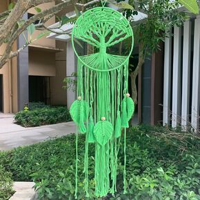 Tree of Life Dream Catcher Boho Macrame Wall Hanging with Tassels 3 Leaves Large Handwoven Tapestry Family Tree Decor for Home Bedroom Nursery Livingroom Wedding Party - Green