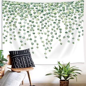 Green Plant Decor Tapestry for Teen Girl Bedroom, Aesthetic Vibe Boho Simple Tropical Eucalyptus Leaves Tapestry Wall Hanging, Outdoor Spring Tapestries Poster Blanket College Dorm 60X40Inches