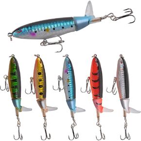 Topwater Bass Fishing Lure Kit Whopper Fishing Lures with Floating Rotating Tail for Bass Catfish Pike Perch Topwater Hard Baits Crankbait Swimbait for Freshwater Saltwater,5pcs/Set