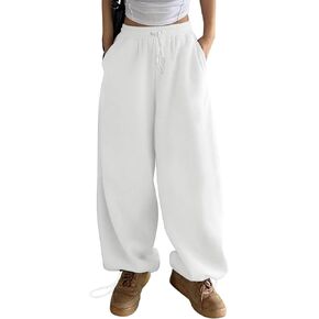 HeSaYep Fleece Lined Sweatpants for Women Winter Warm Wide Leg Drawstring Cuffs Baggy Sweat Pants with Pockets