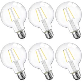Energetic LED Edison Light Bulb, 5W Dimmable, G25 Globe Shape, Clear Glass, 60W Equivalent, 4000K Cool White, 500LM, G80 Christmas Light, E26 Standard Base, UL Listed, 6-Pack