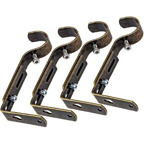 Adjustable Curtain Rod Bracket Or Rod Holder - for 7/8 or 1 Inch Rods-(Antique Brass,Set of 4)