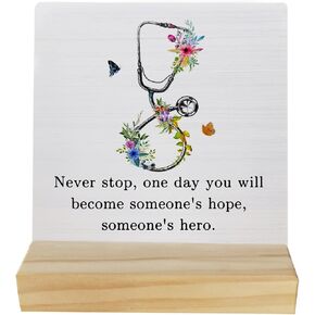 Inspirational Gifts for Nurses Doctors, Medical Nursing Student Gifts, Nurse Doctor Gifts, School Nurse Gifts, Medical Doctor Nurse Office Desk Decor, Floral Stethoscope Wood Desk Sign Plaque