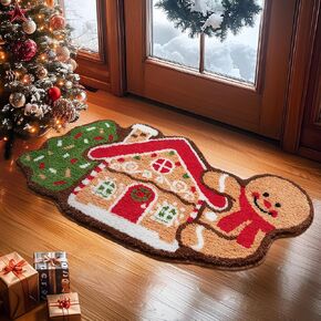 Ashler Christmas Gingerbread House Area Rug, Soft Tufted Absorbent Bath Mat, Gingerbread Man Christmas Tree Shaped Decorative Non-Slip Rug for Bathroom, Front Door, Living Room, 22x42 in