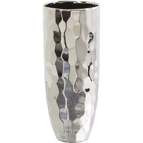 Nearly Natural 13in. Designer Silver Cylinder Vase, White