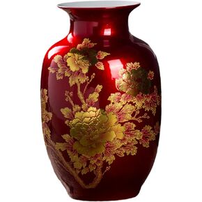 Black Vases Chinese Ceramic Flower Vase Decorated with Peony Design for Home Living Room Display and Gift from Jingdezhen Porcelain